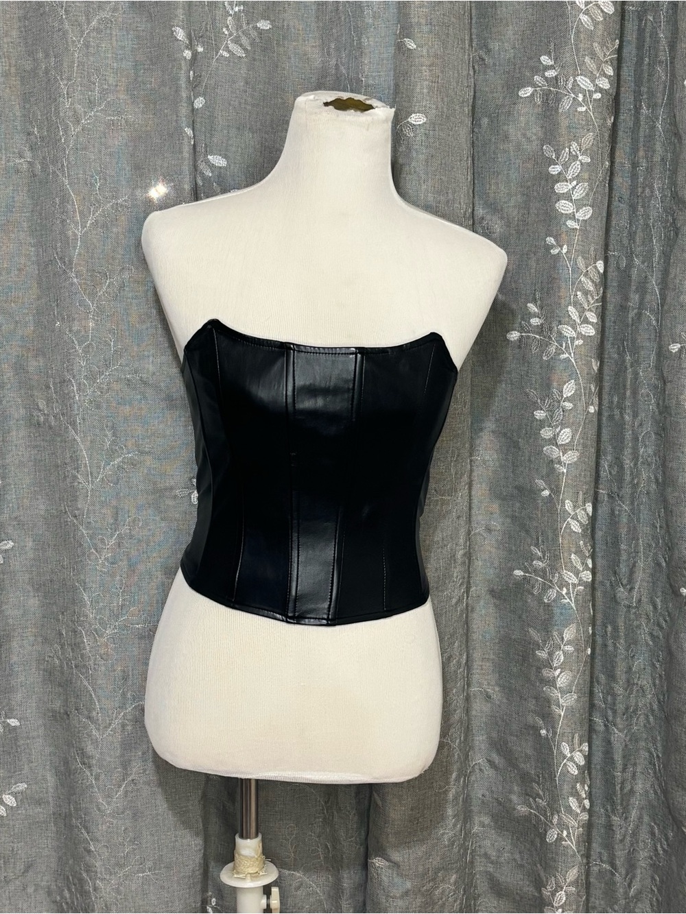 Forever 21 Black Faux Leather Strapless Corset Top